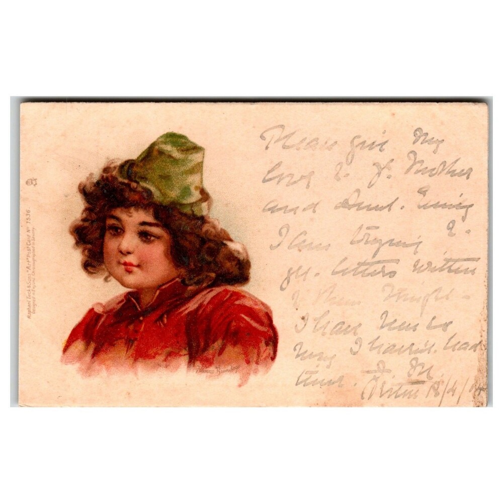 Raphael Tuck 1904 "Art" Post Card N° 1536 Child in Green Hat Frances Brundage